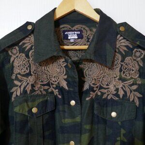 JOHNNY WAS Workshop Miloqui Camo Corduroy Jacket Ornate Embroidery Women’s XL